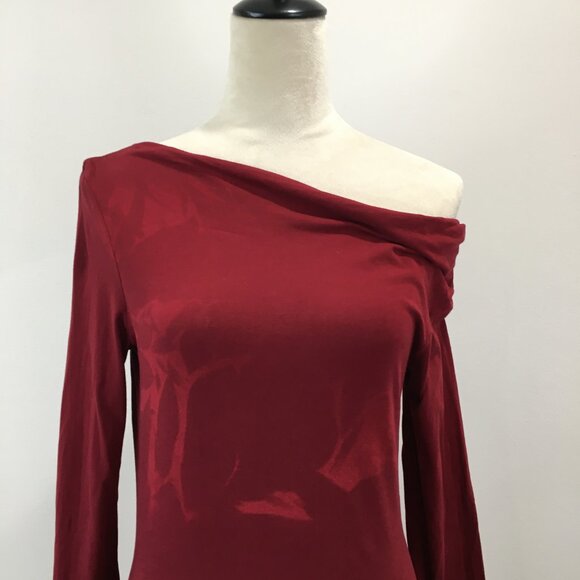 JAMES PERSE Dark Red/Burgundy Off Shoulder Long Sleeve Shirt - Picture 5 of 7